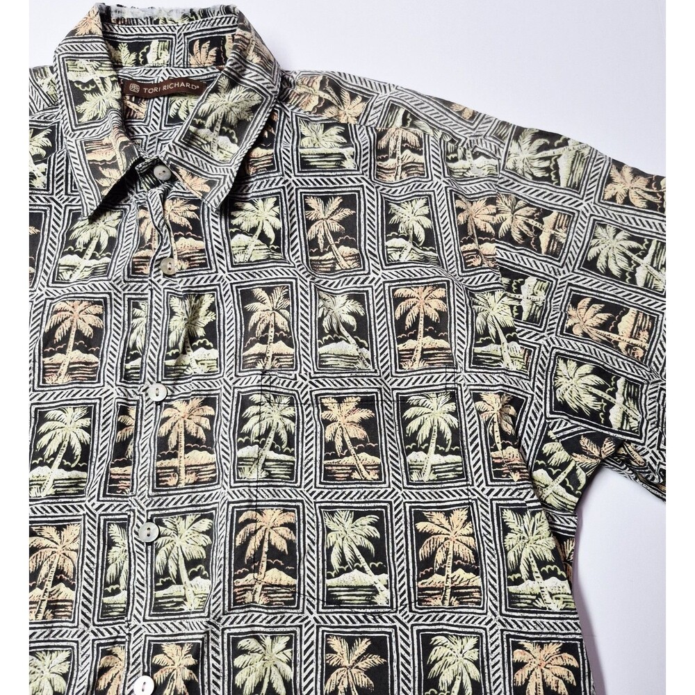 Vtg 90s Tori Richard Made in Hawaii USA Aloha Palm Tree Hawaiian Aloha Mens L